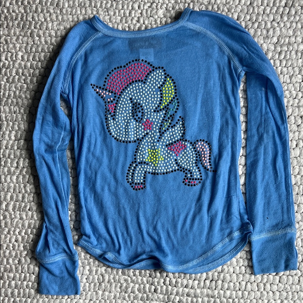 Blue sparkle Unicorn Kids Long Sleeve Shirt 6x sparkle by Stoopher